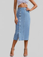 Women Button-Front Denim Skirt nicholesgifts