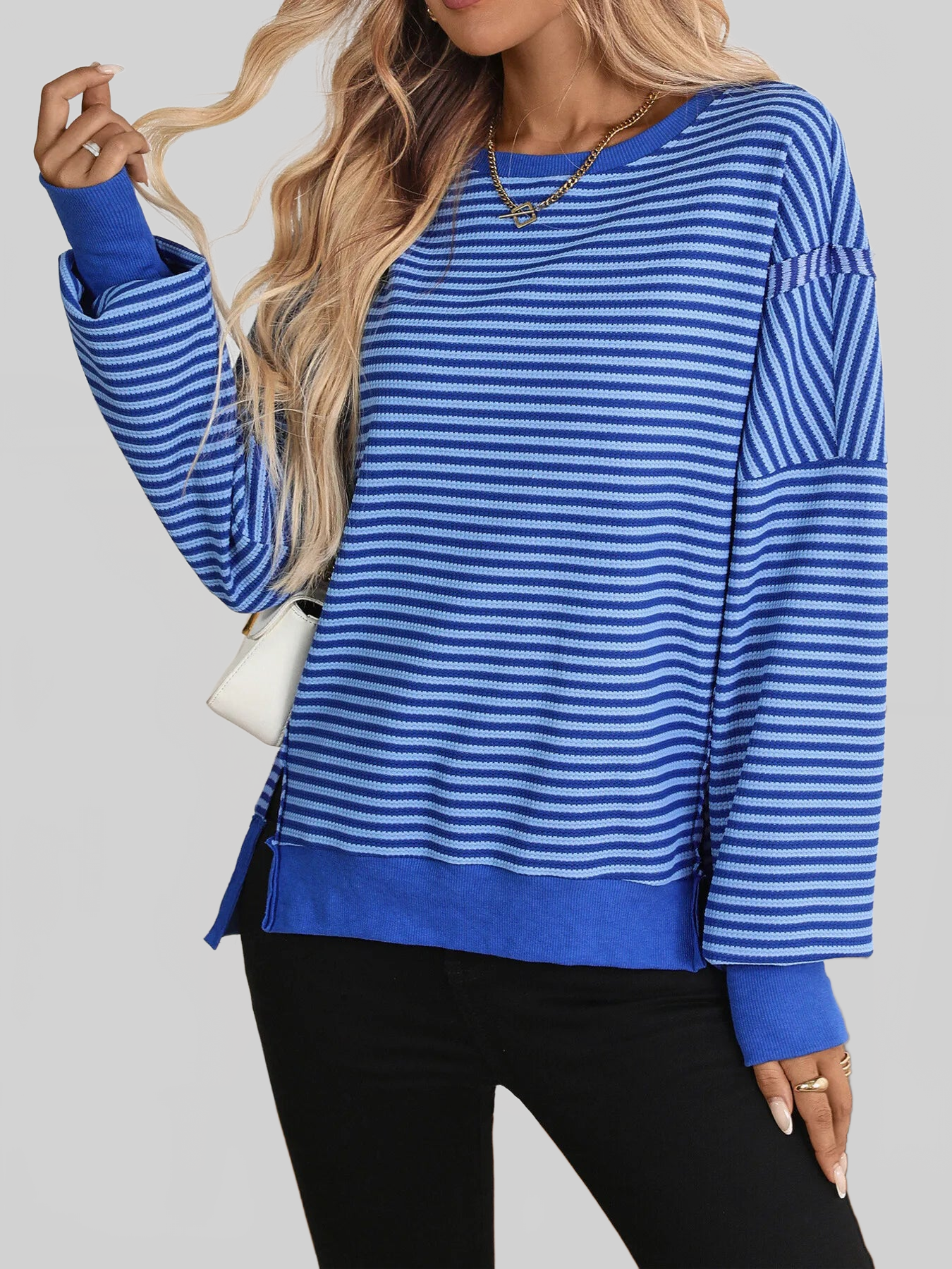 Exposed Seam Striped Contrast Sweatshirt nicholesgifts