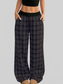 Women Plaid Wide Leg Pants with Drawstring Waist nicholesgifts