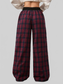 Women Plaid Wide Leg Pants with Drawstring Waist nicholesgifts