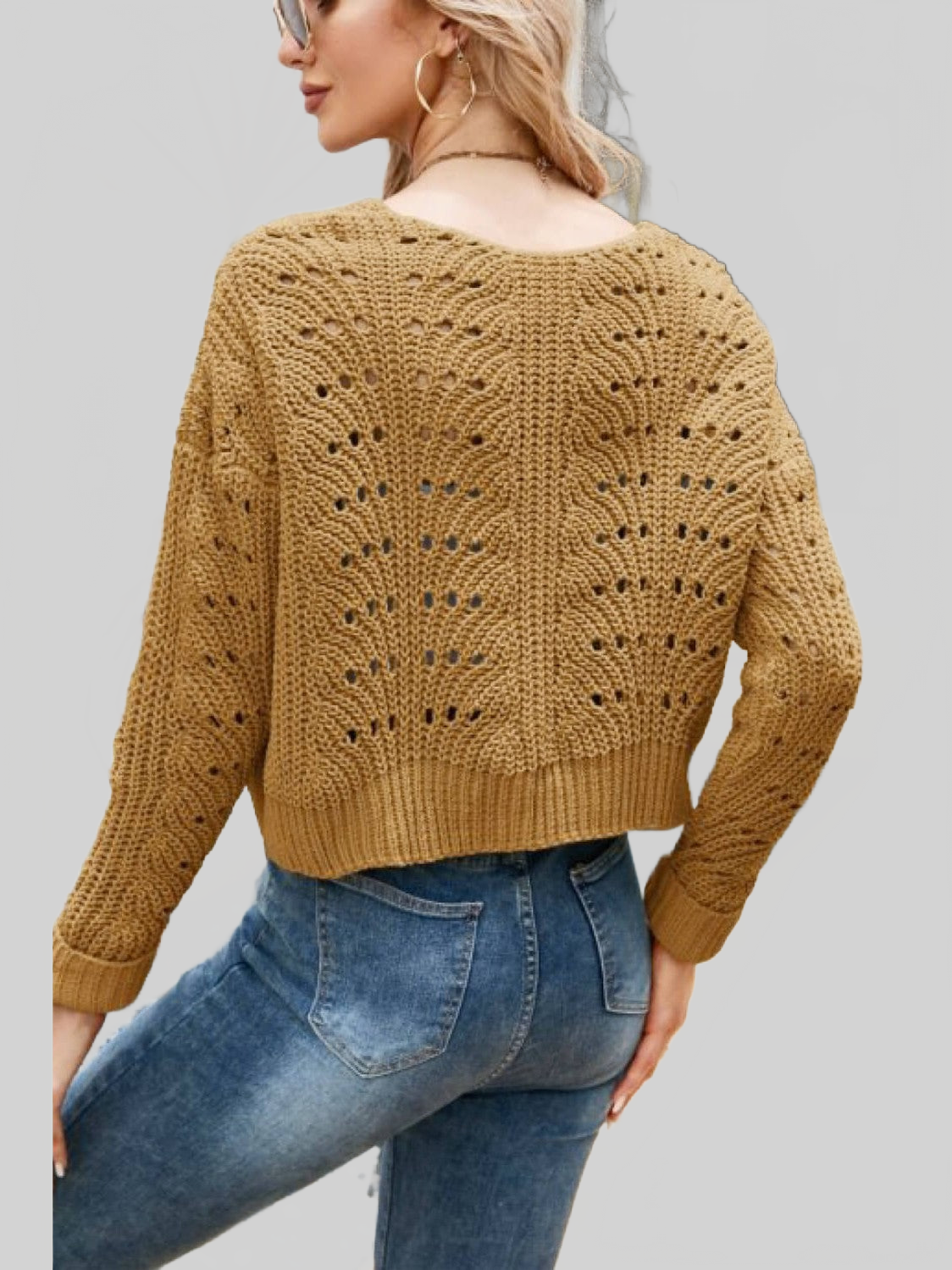 Open Front Cuffed Cropped Cardigan nicholesgifts