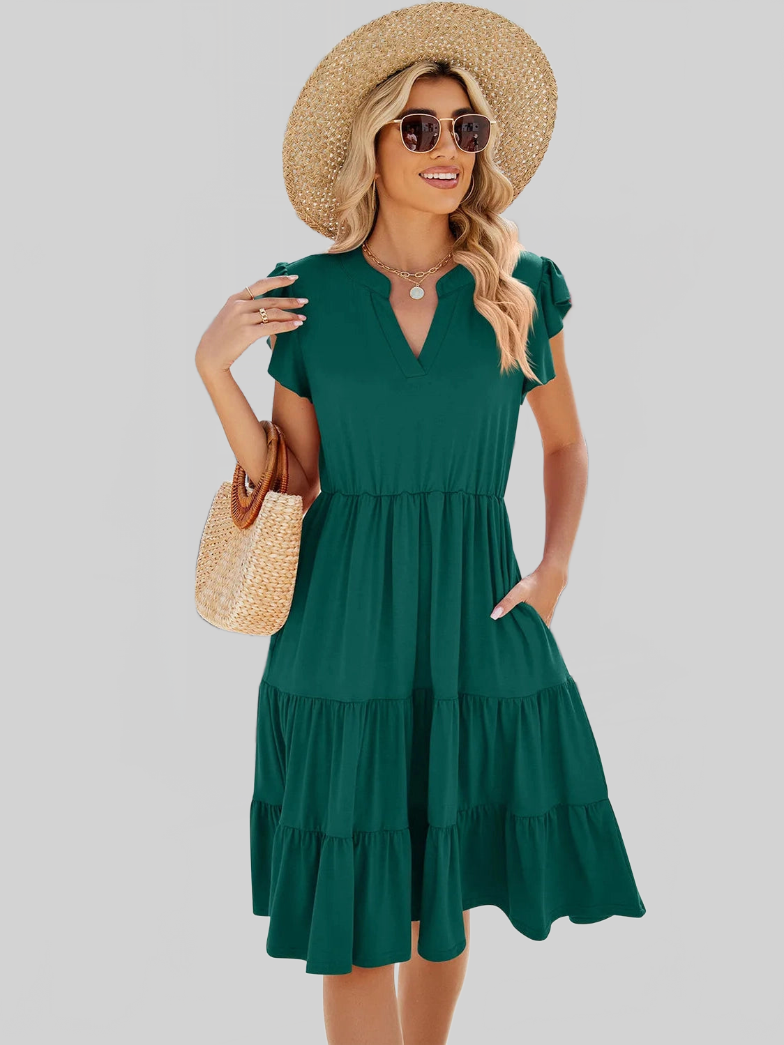 Ruched Notched Cap Sleeve Dress nicholesgifts