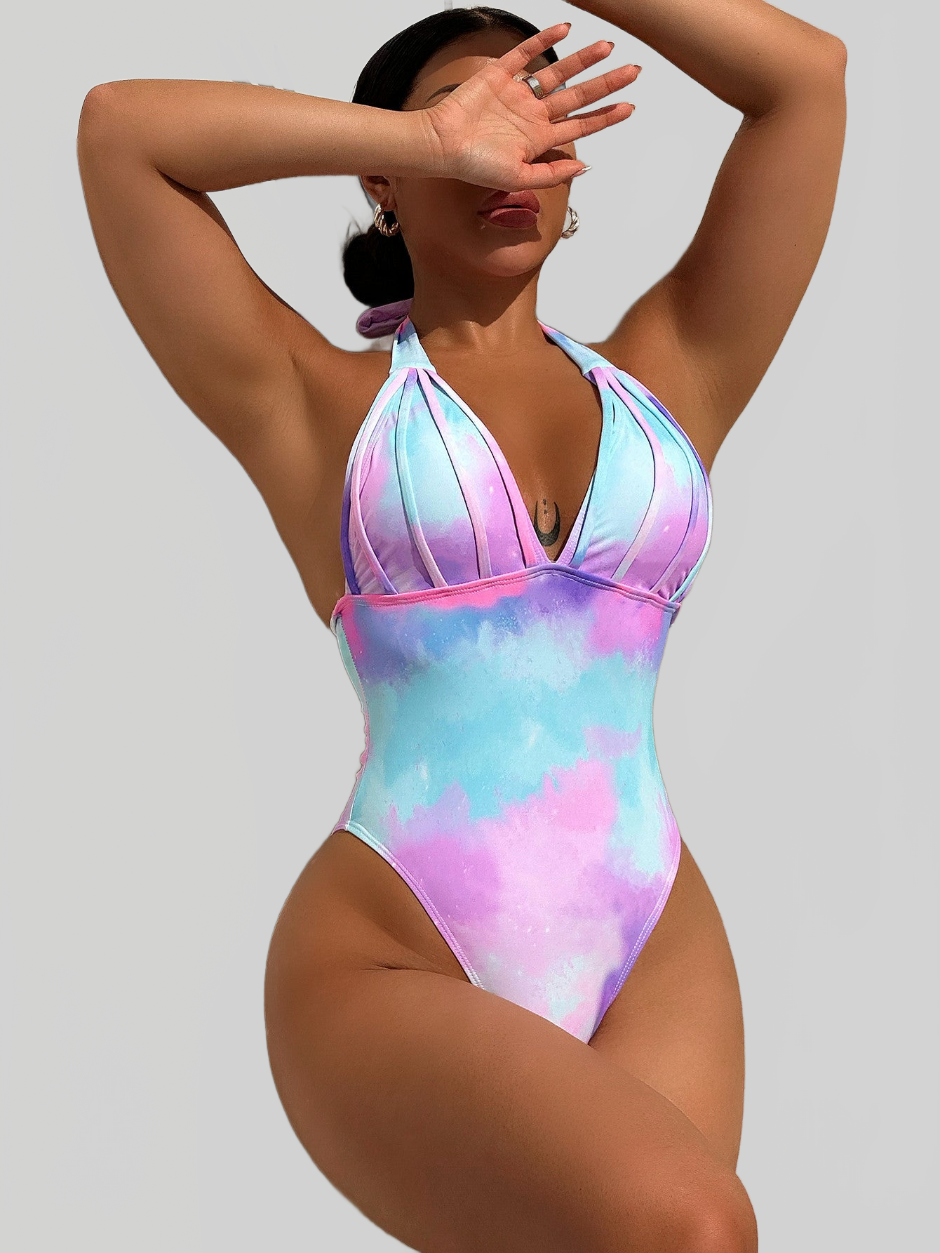 Women Tie-Dye Halter Neck One-Piece Swimsuit nicholesgifts