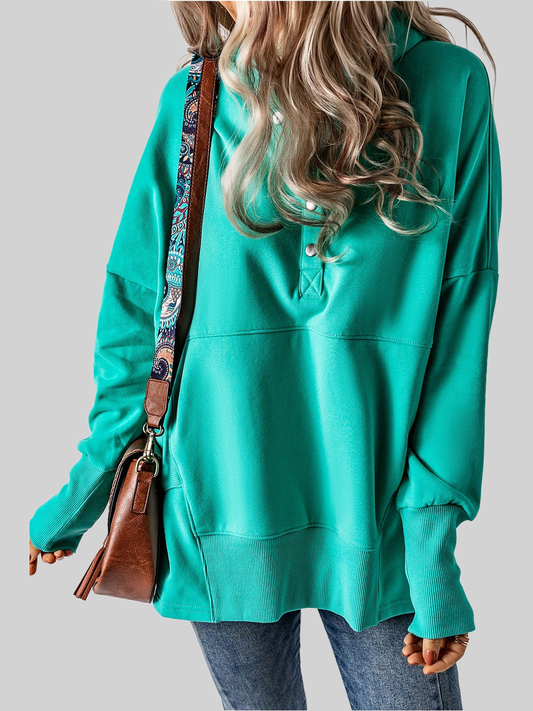 NicholesGifts Women Quarter-Snap Dropped Shoulder Hoodie NicholesGifts