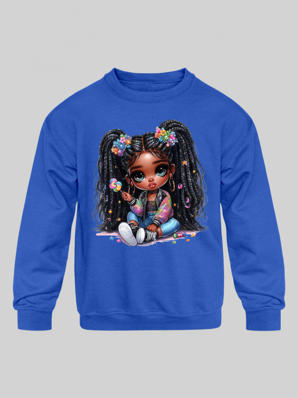 African American Toddler Girls Lollipop Girl Long Sleeve Crewneck Sweatshirt NicholesGifts