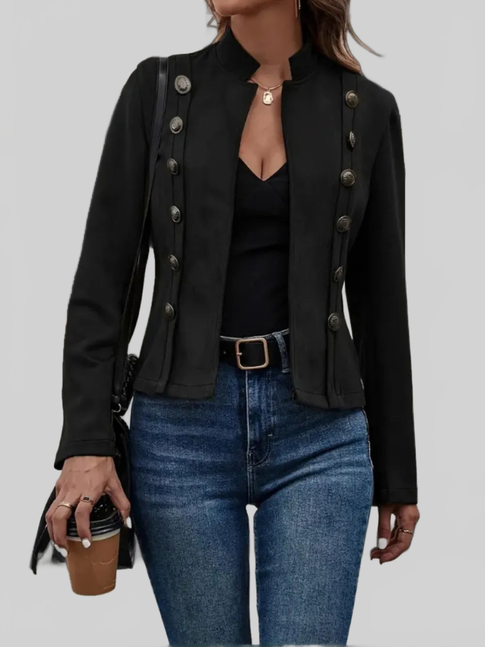 Decorative Button Open Front Long Sleeve Jacket nicholesgifts