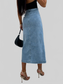 Front Button Slit Midi Denim Skirt nicholesgifts