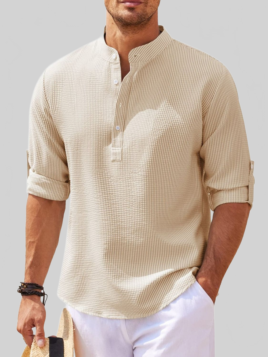Men's Full Size Half Button Long Sleeve Shirt nicholesgifts