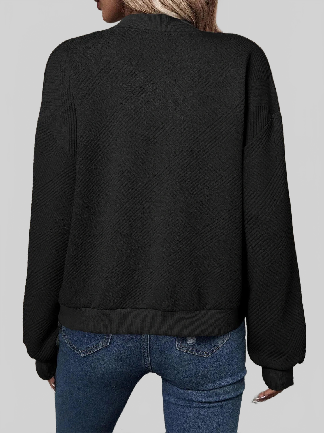 Textured Zip Up Baseball Collar Jacket nicholesgifts