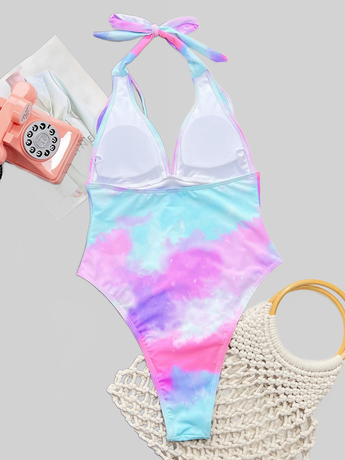 Women Tie-Dye Halter Neck One-Piece Swimsuit nicholesgifts