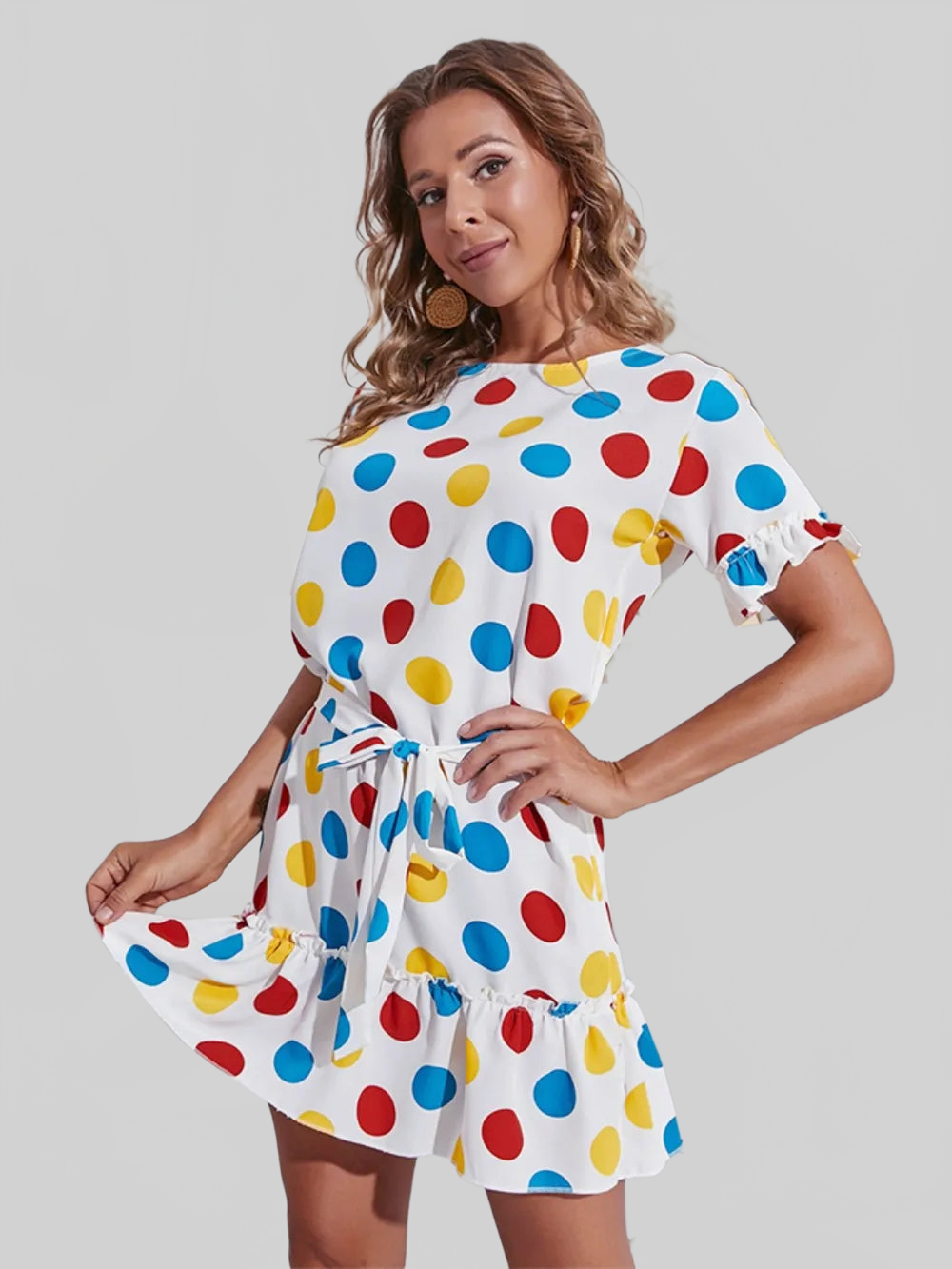 Tied Frill Short Sleeve Mini Dress nicholesgifts