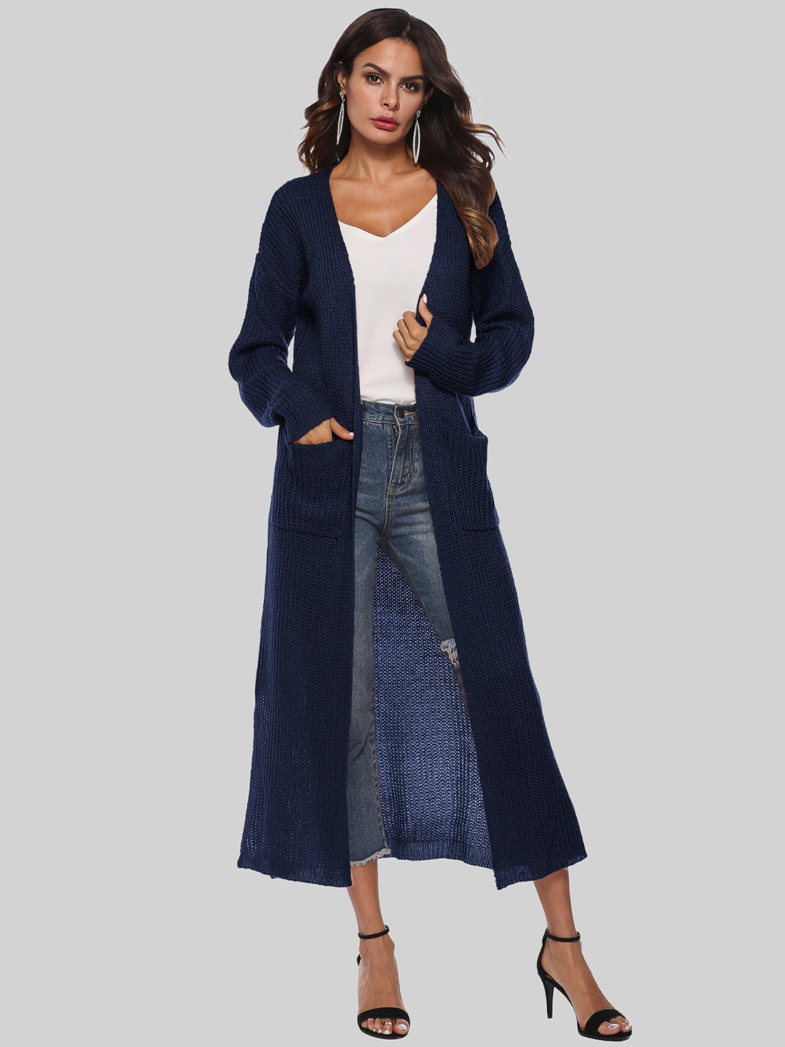 Long Sleeve Open Front Buttoned Cardigan nicholesgifts