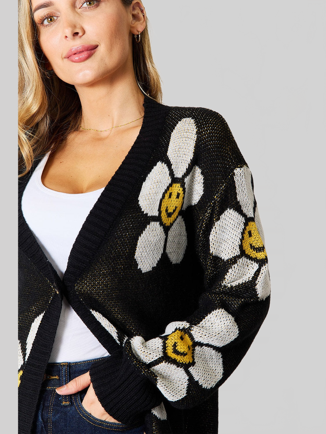 Women Perfee Floral Button Down Longline Cardigan nicholesgifts