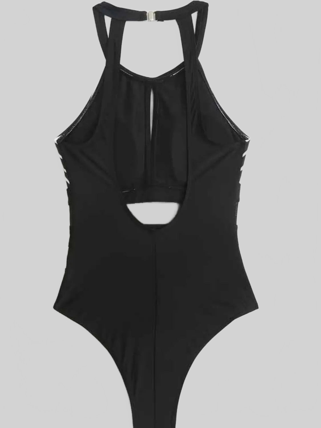 Women Mesh Detail Backless Striped One-Piece Swimsuit nicholesgifts