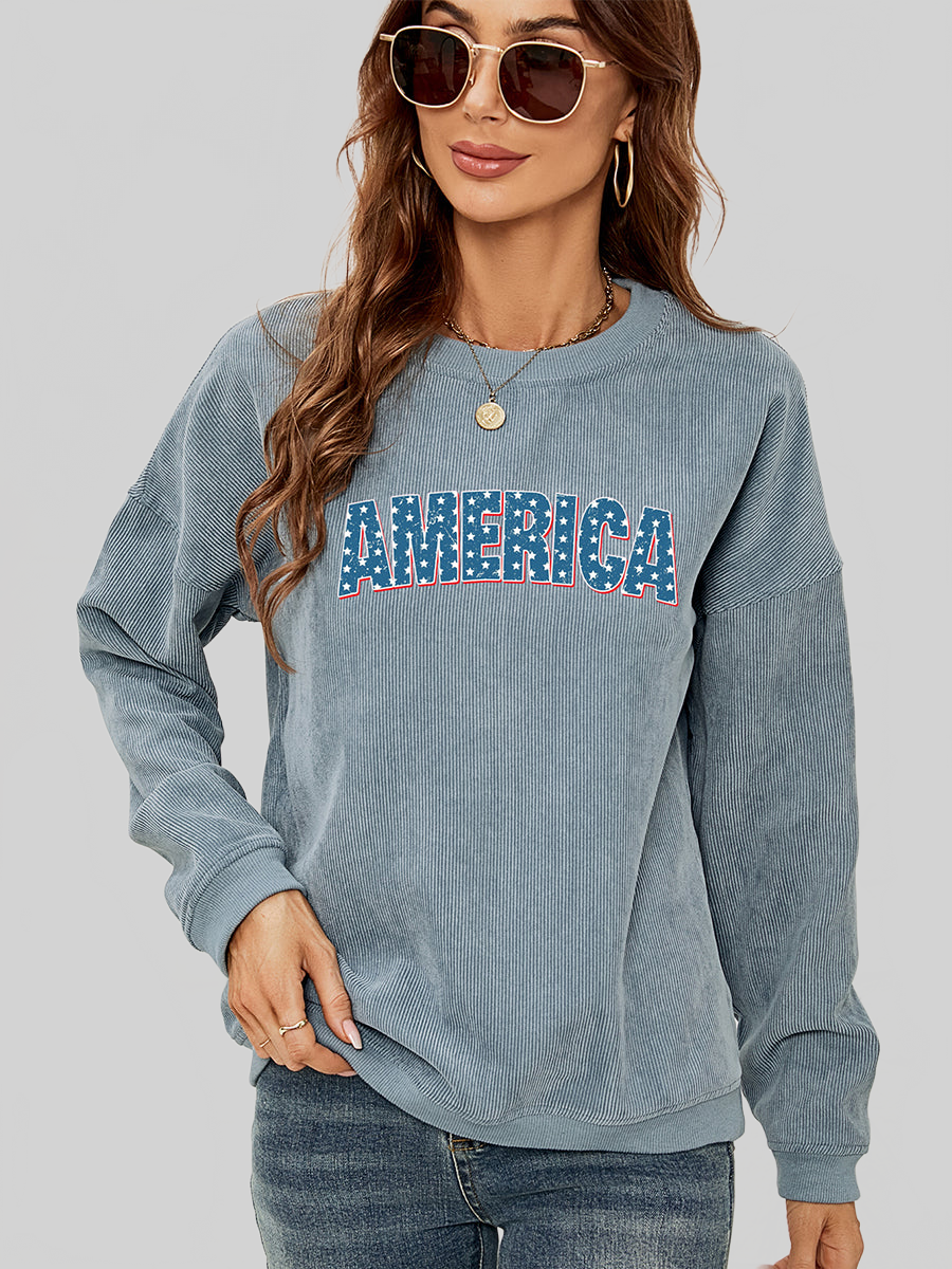 Women American Graphic Dropped Shoulder Sweatshirt nicholesgifts