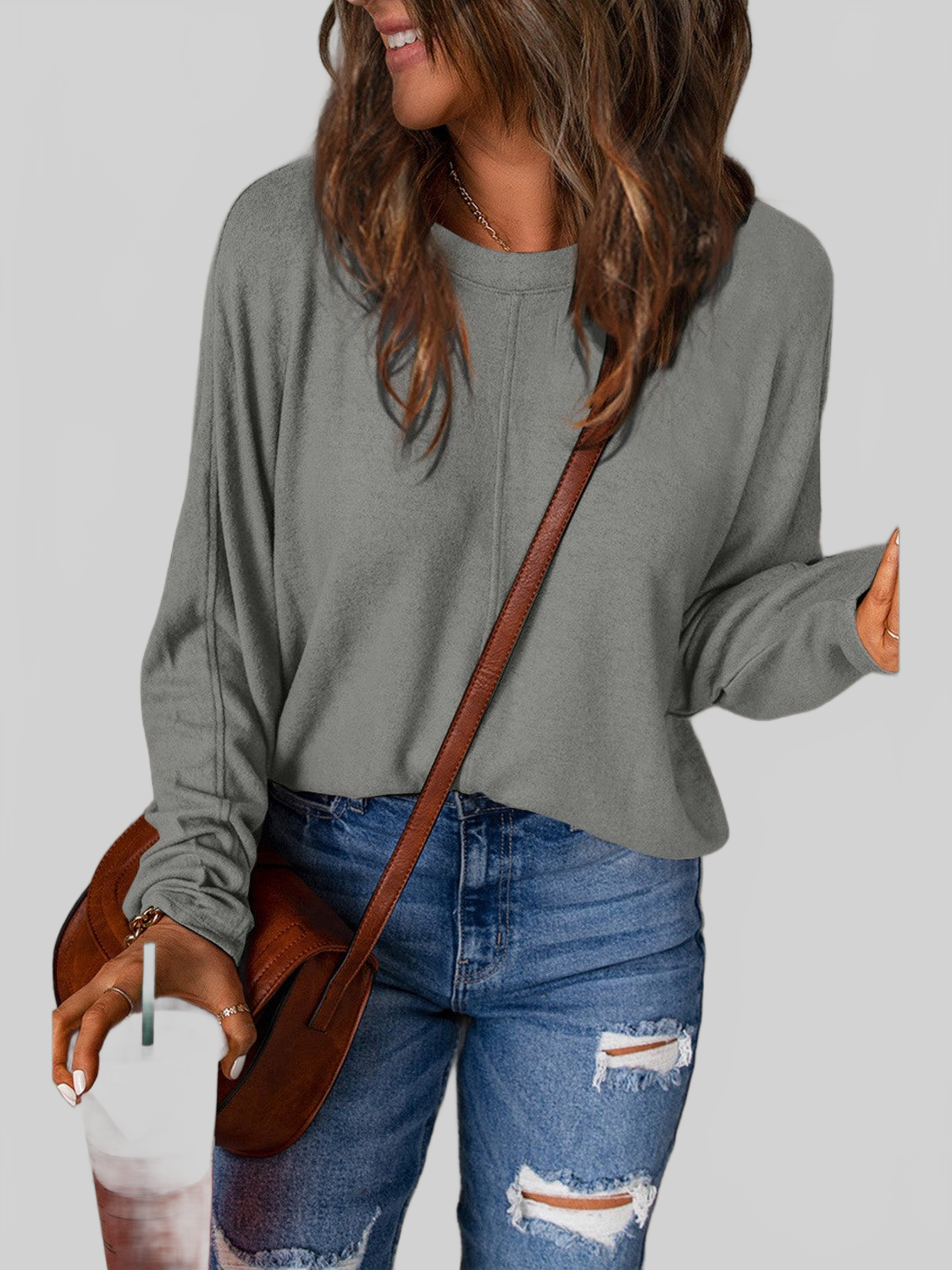 Women Double Take Full Size Round Neck Long Sleeve T-Shirt NicholesGifts