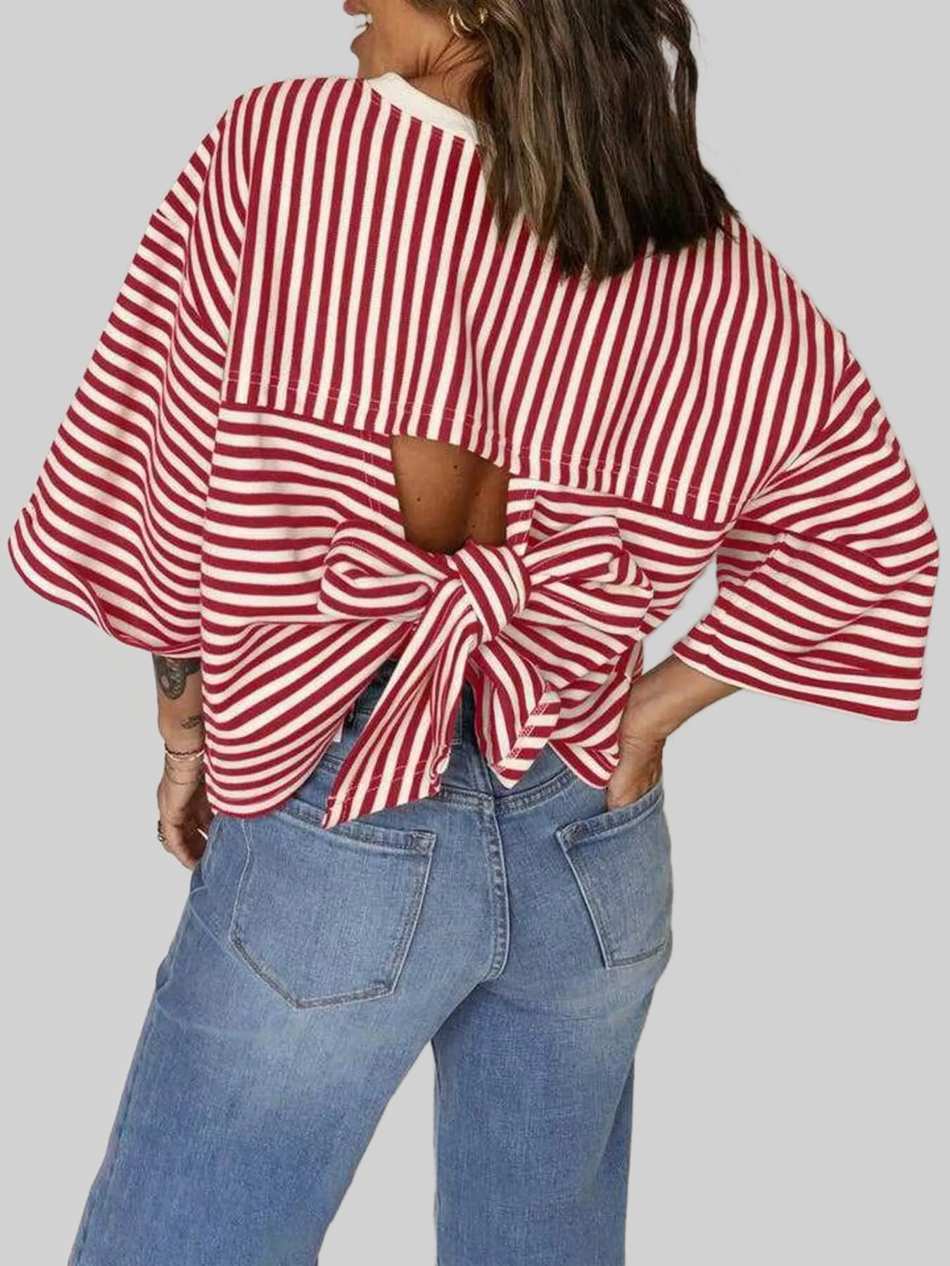 Striped Back Bow Tie T-Shirt nicholesgifts