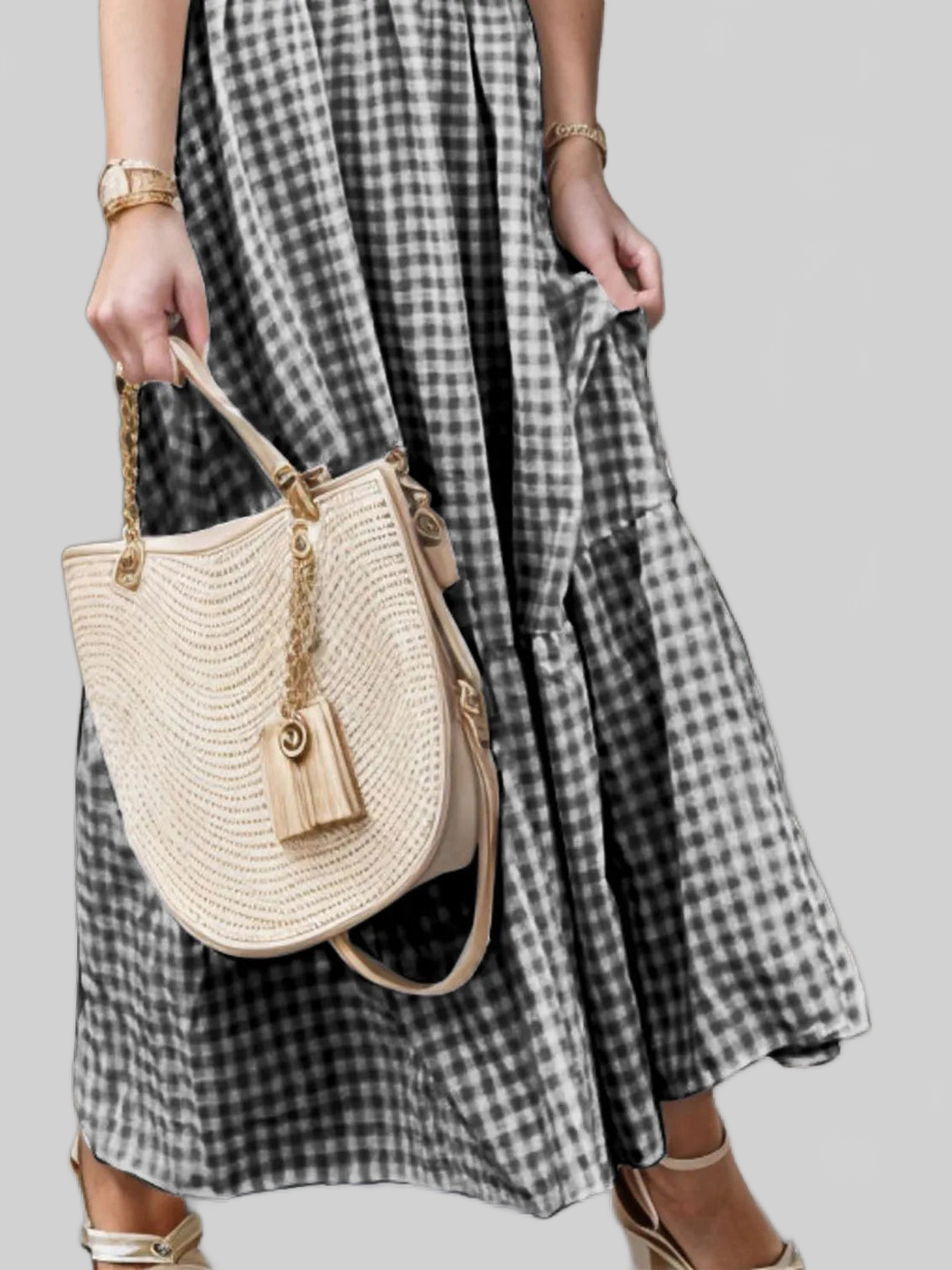 Full Size Smocked Ruffled Plaid Ruffle Hem Dress NicholesGifts