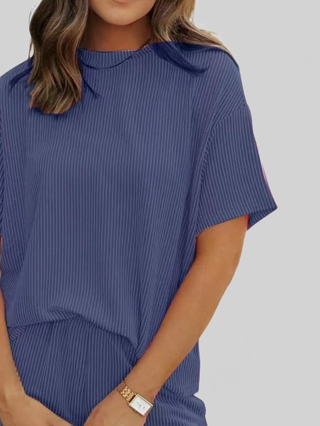 Full Size Ribbed Short Sleeve Top and Shorts Two-Piece Set Plus Size nicholesgifts