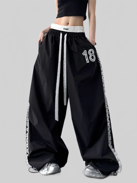 Lace Detail Drawstring Wide Leg Pants NicholesGifts