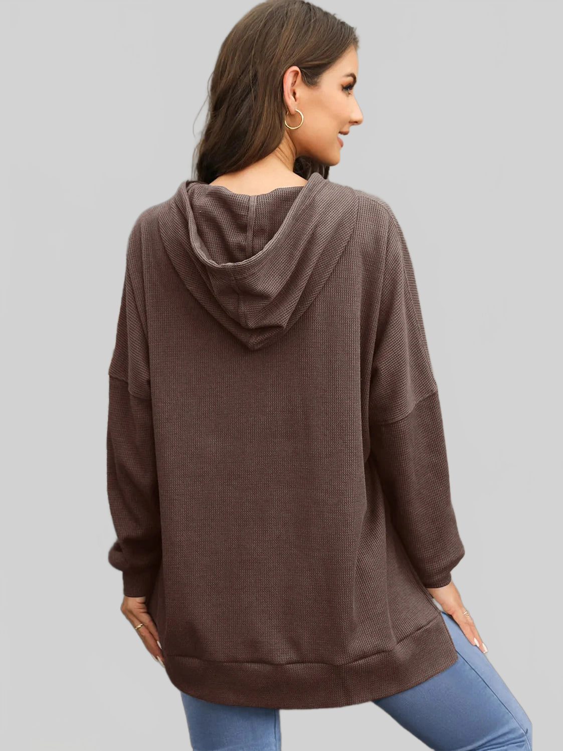 Waffle-Knit Long Sleeve Hoodie nicholesgifts