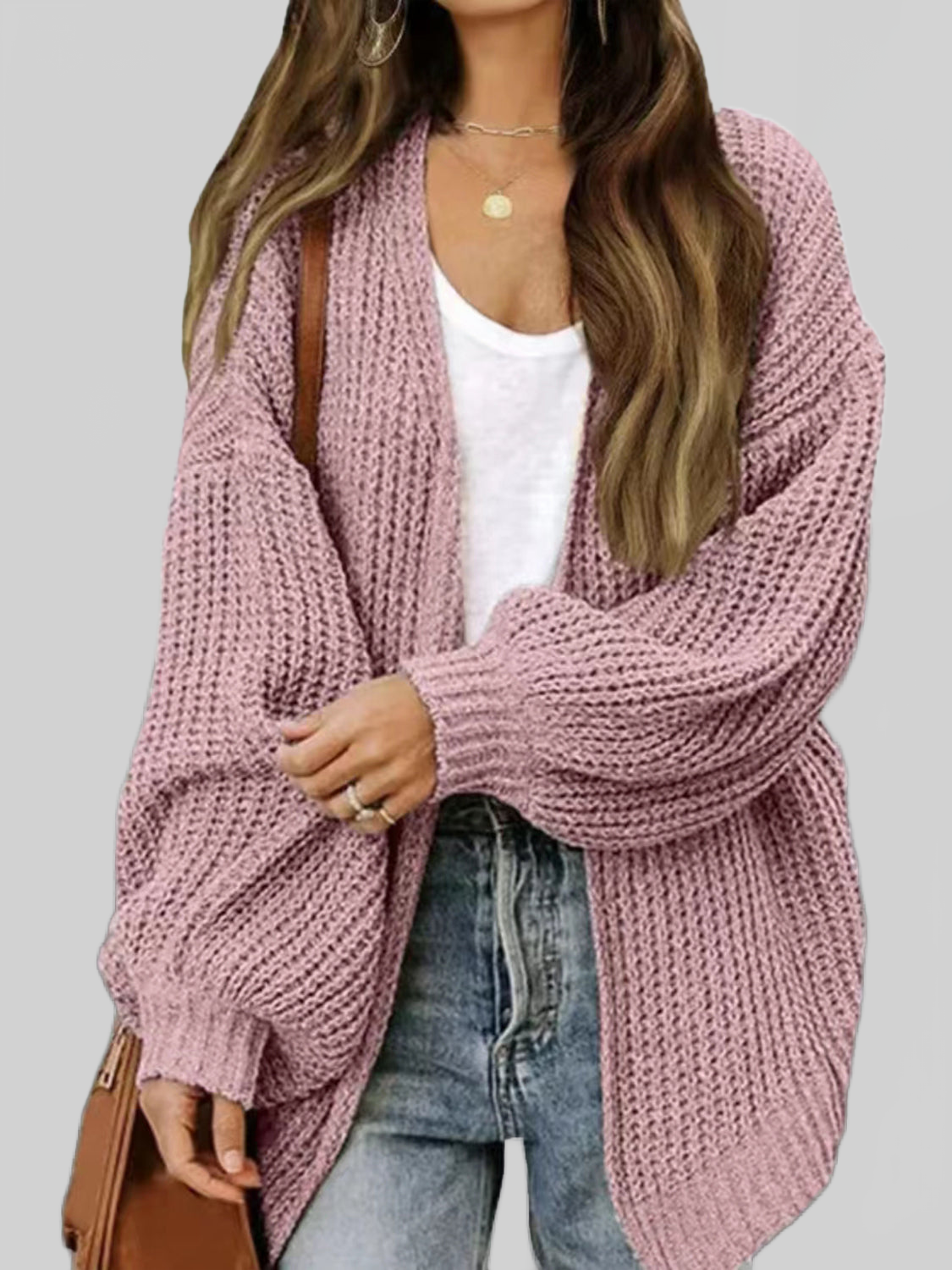 Drop Shoulder Balloon Sleeve Cardigan nicholesgifts