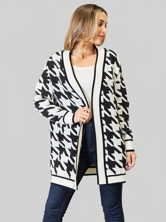 Mandy Woven Right Houndstooth Open Front Longline Cardigan nicholesgifts