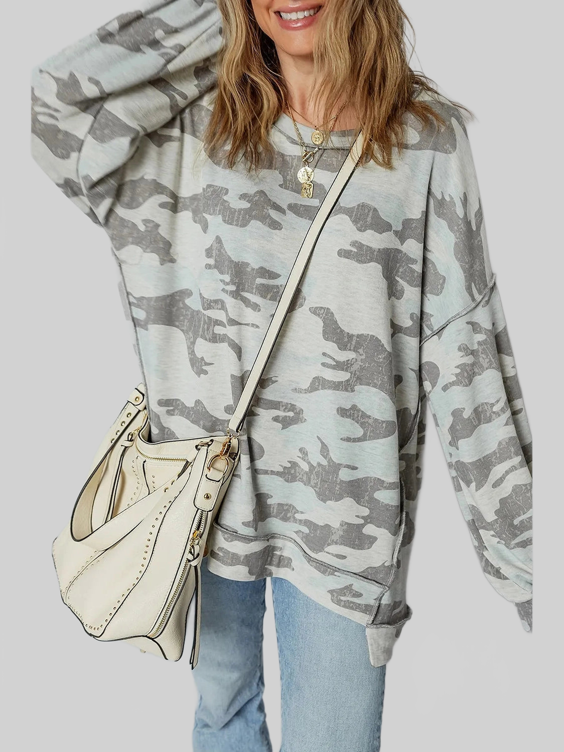 Women Camouflage Long Sleeve Sweatshirt nicholesgifts