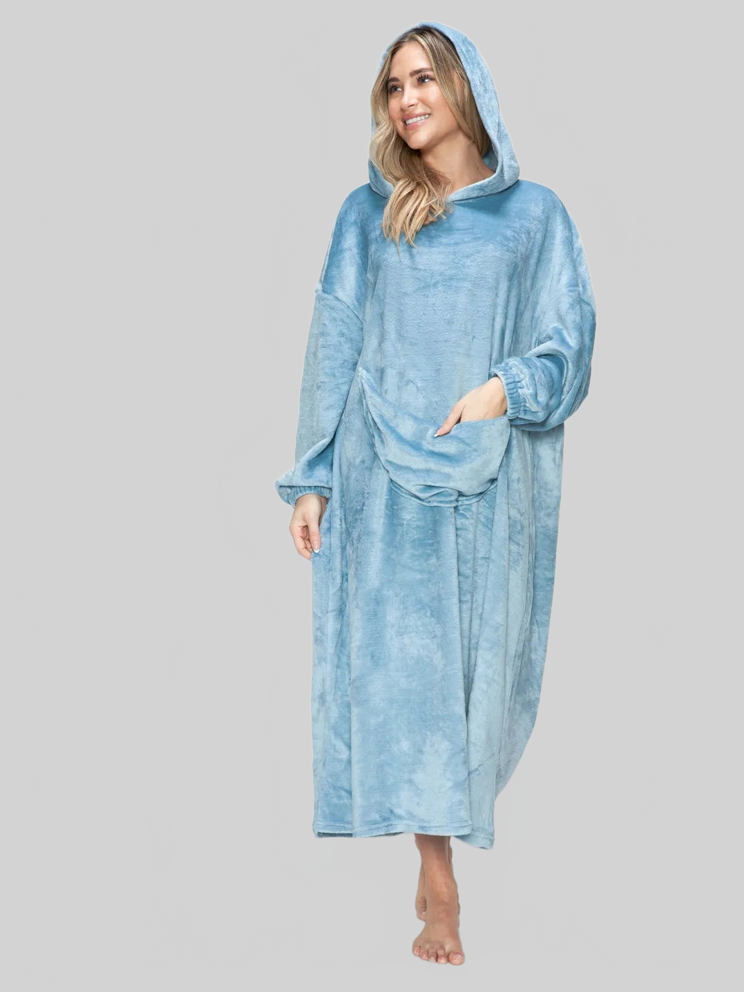 Double Take Full Size Pocketed Hooded Midi Lounge Dress nicholesgifts