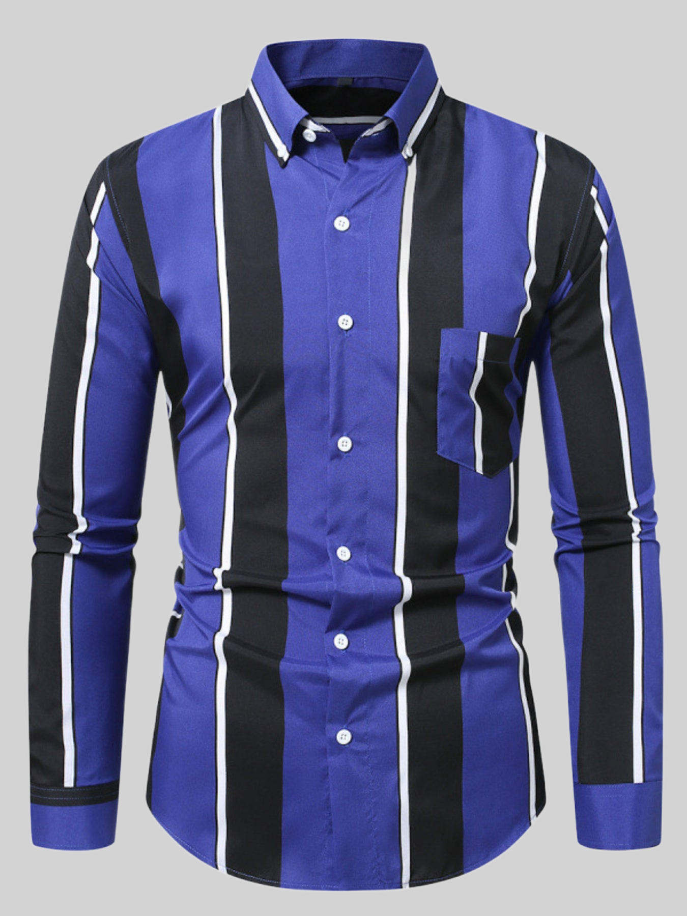 Men's Plus Size Slim Fit Striped Button Up Shirt nicholesgifts