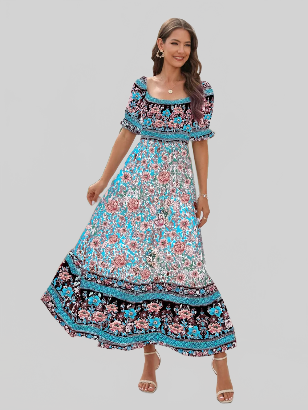 Floral Flounce Sleeve Midi Dress nicholesgifts