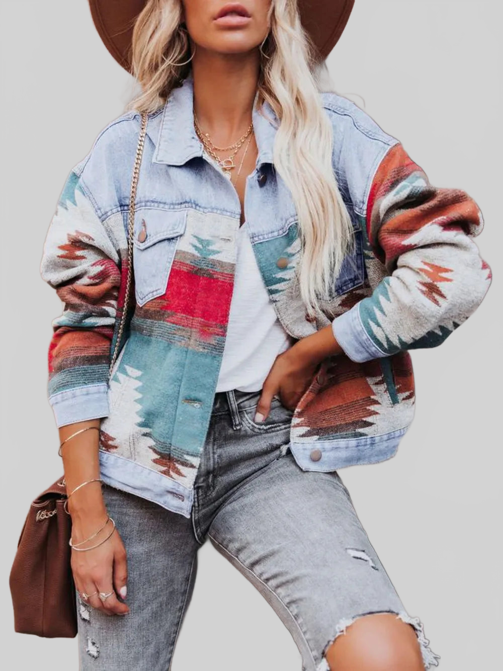 Geometric Button Up Long Sleeve Jacket NicholesGifts