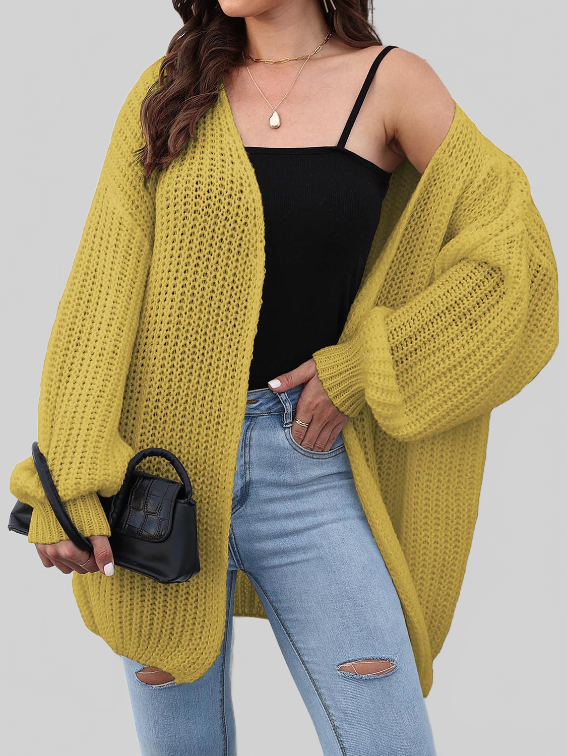 Women Open Front Dropped Shoulder Longline Cardigan nicholesgifts