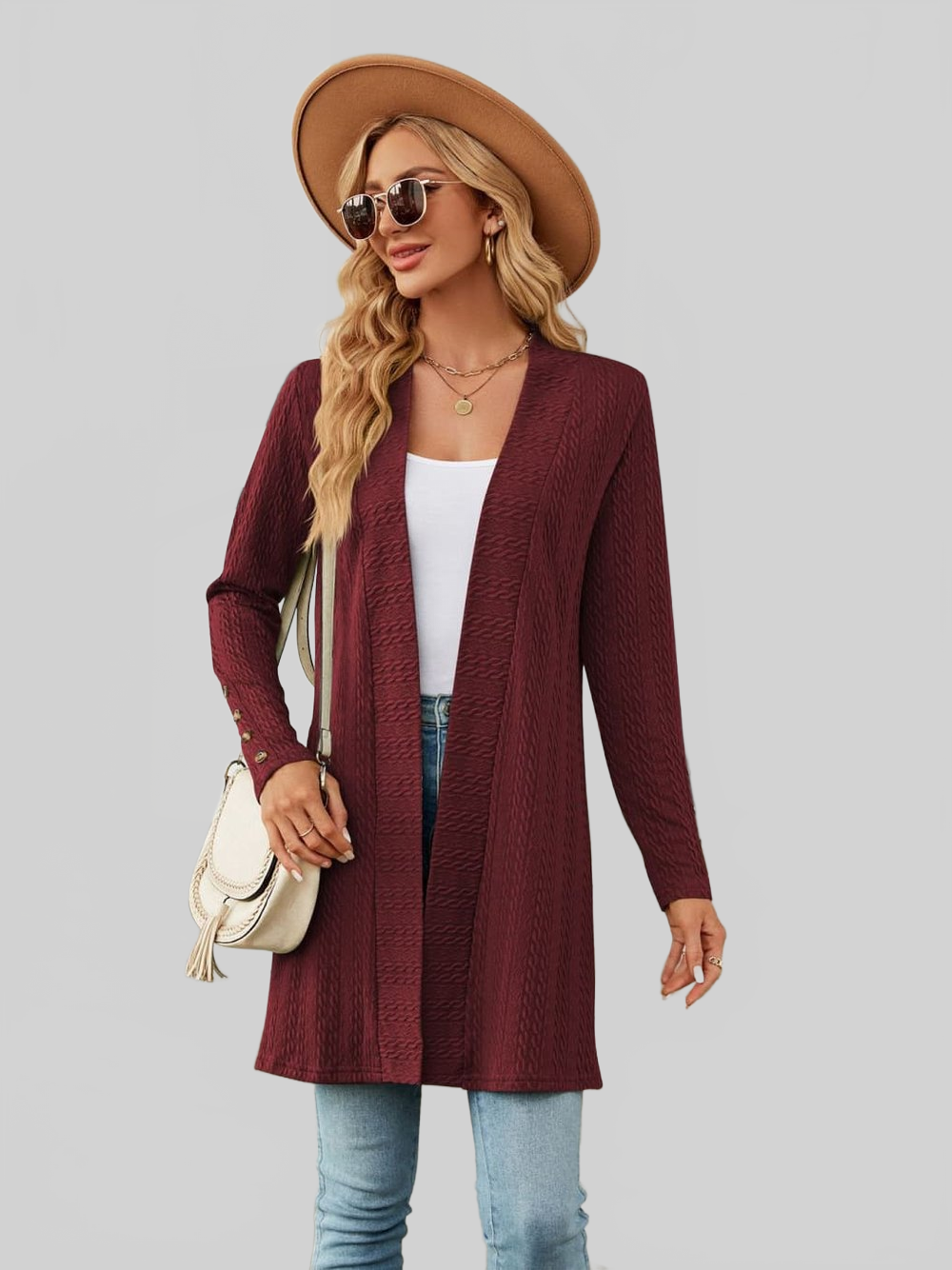 Long Sleeve Open Front Cardigan nicholesgifts