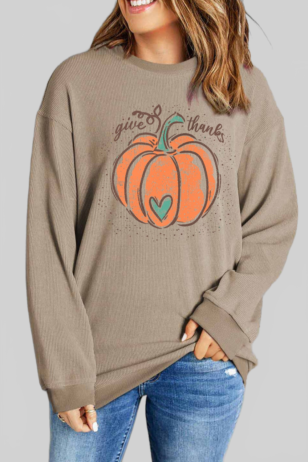 Pumpkin Graphic Round Neck Long Sleeve Sweatshirt nicholesgifts