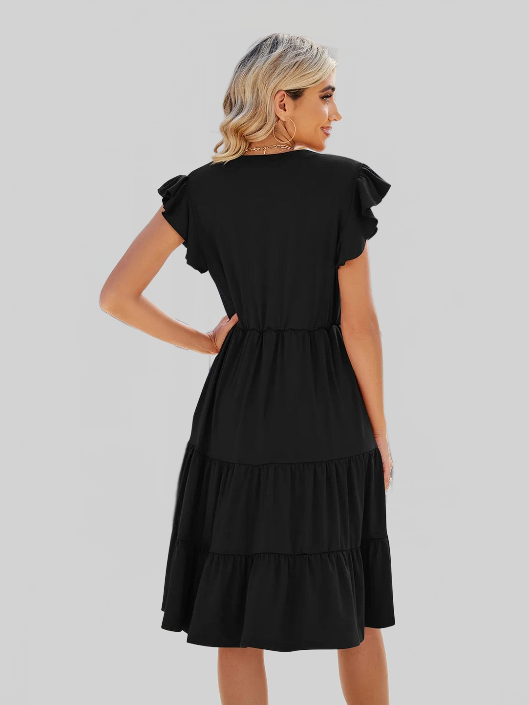 Ruched Notched Cap Sleeve Dress nicholesgifts