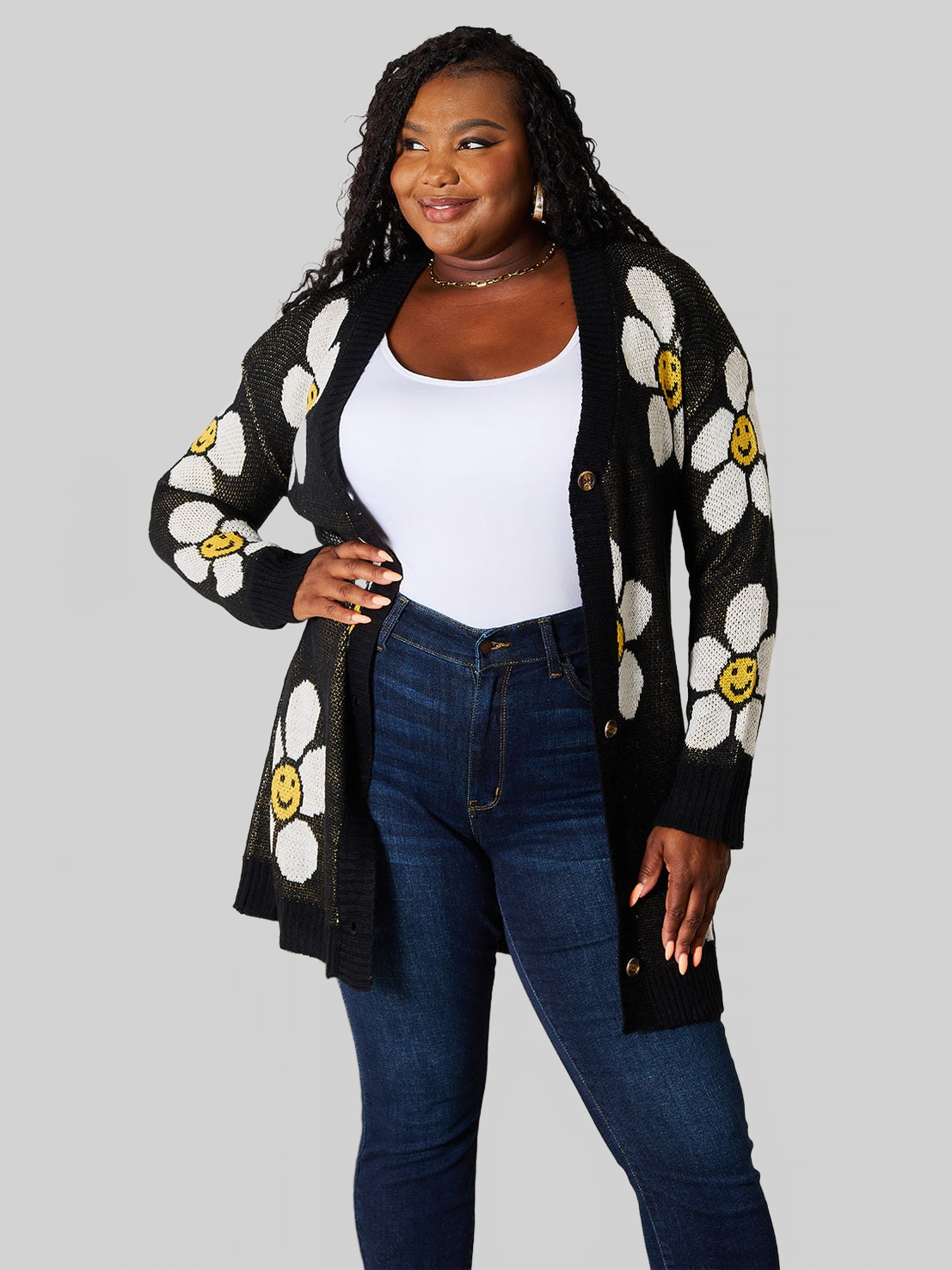 Women Perfee Floral Button Down Longline Cardigan nicholesgifts