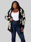 Women Perfee Floral Button Down Longline Cardigan nicholesgifts