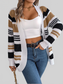 Women Striped Open Front Long Sleeve Cardigan nicholesgifts