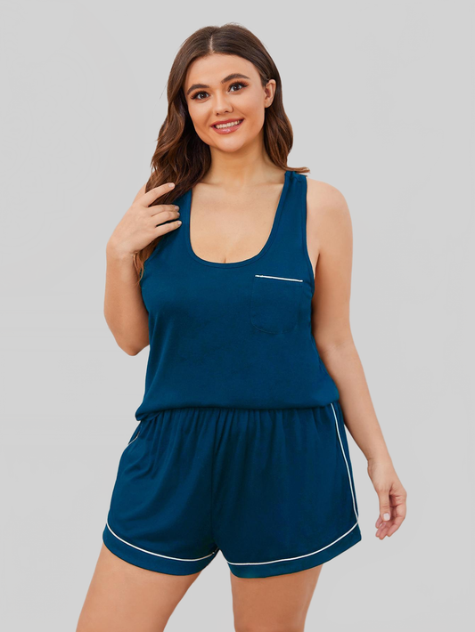 Plus Size Contrast Piping Racerback Tank and Shorts Lounge Set nicholesgifts