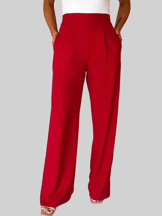 Women Pleated Detail Pull On High Elastic Waist Loose Straight Pants nicholesgifts