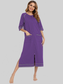 Zip Up Slit Round Neck Night Dress with Pockets nicholesgifts
