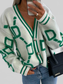 Women Geometric Dropped Shoulder Button Down Cardigan nicholesgifts