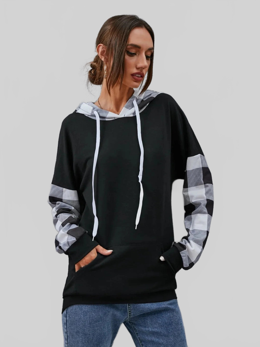 Plaid Drawstring Dropped Shoulder Hoodie NicholesGifts
