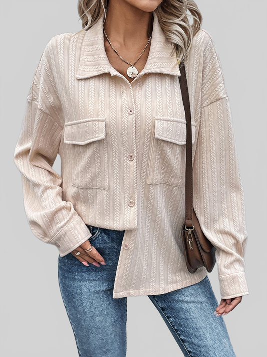 Pocketed Button Up Dropped Shoulder Jacket NicholesGifts