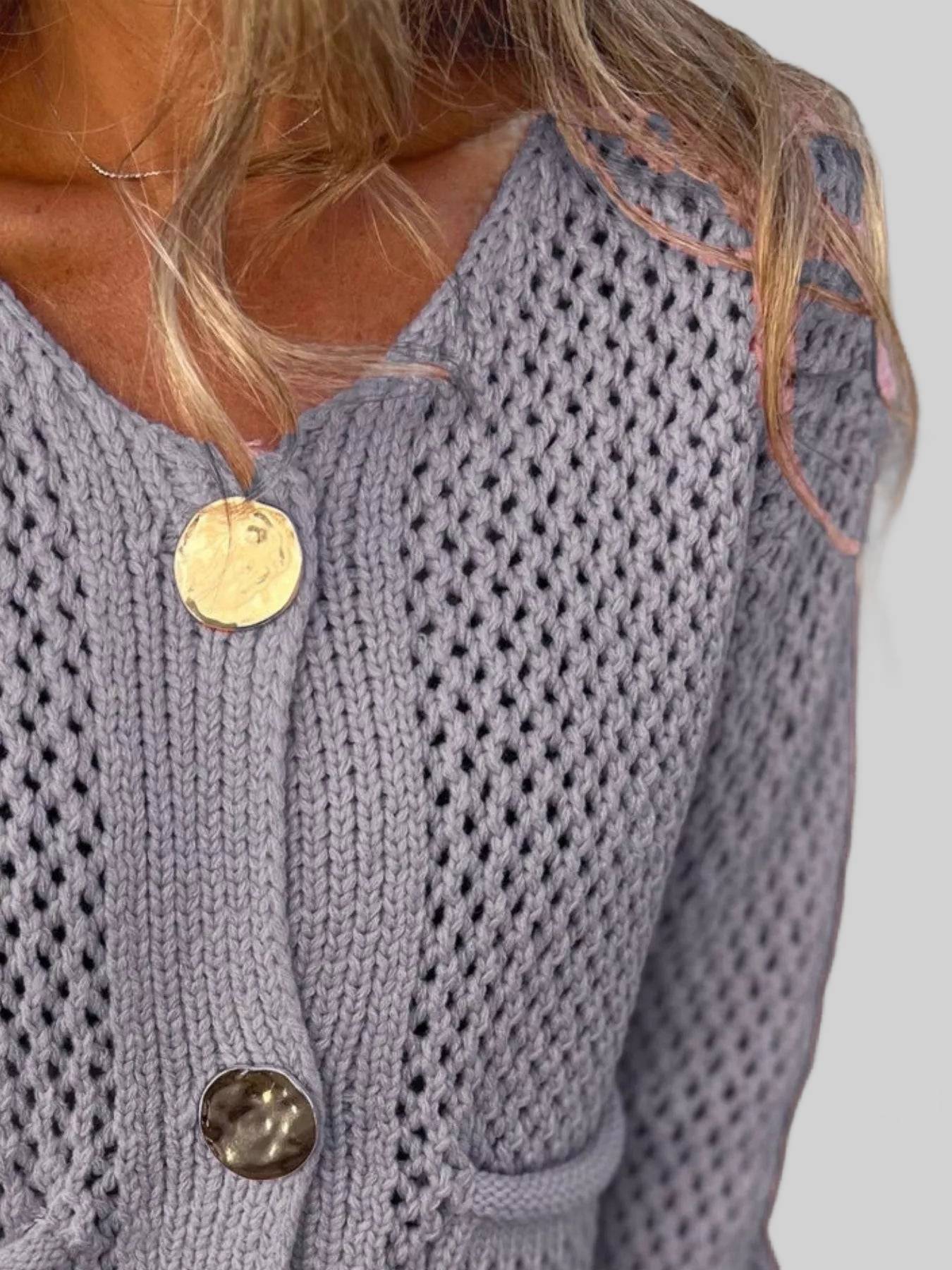 Crochet Button Up Long Sleeve Cardigan nicholesgifts