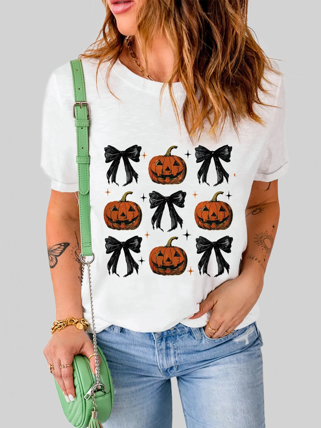 Pumpkin Round Neck Short Sleeve T-Shirt nicholesgifts