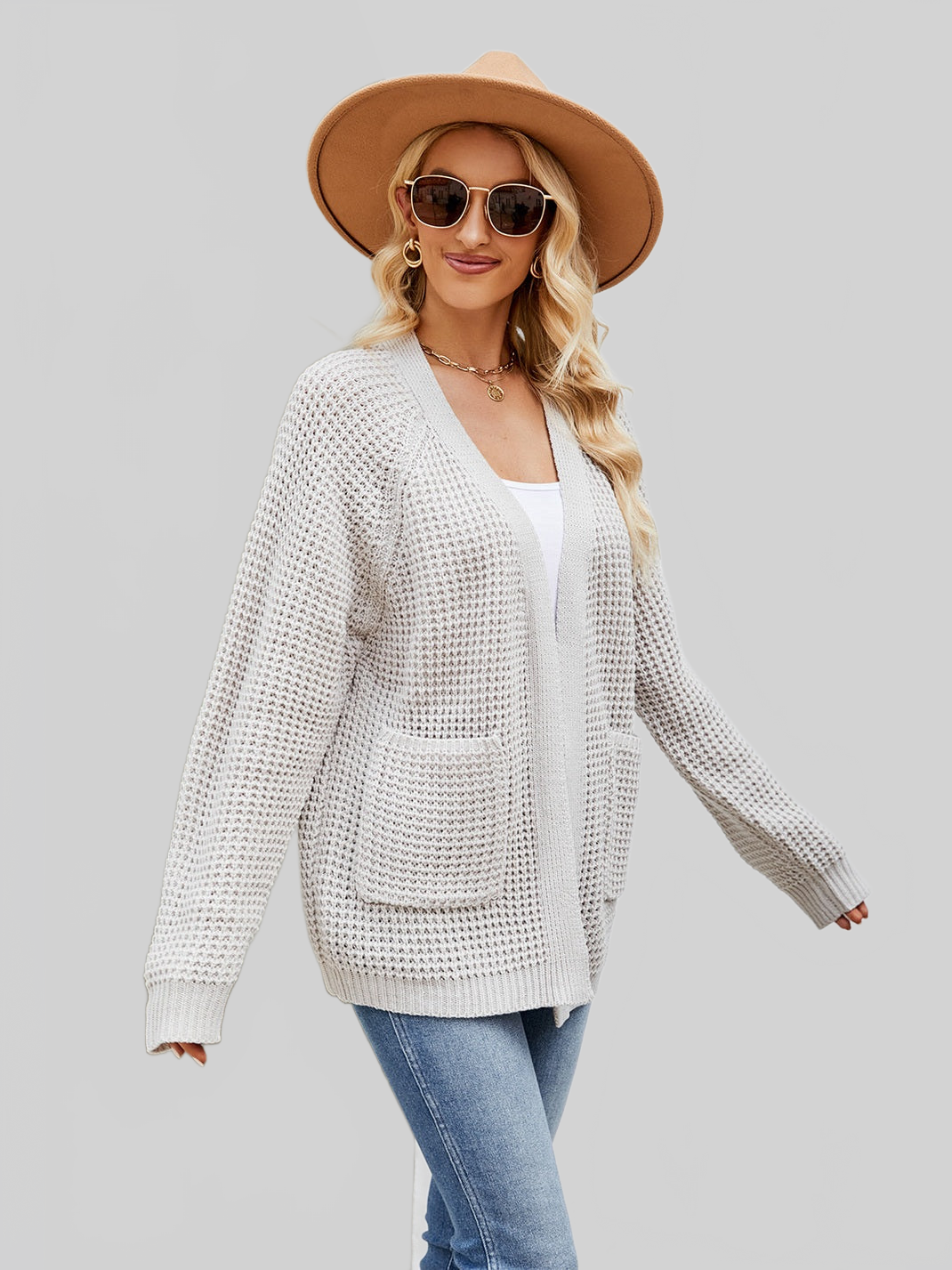 Women Open Front Long Sleeve Cardigan with Pockets nicholesgifts