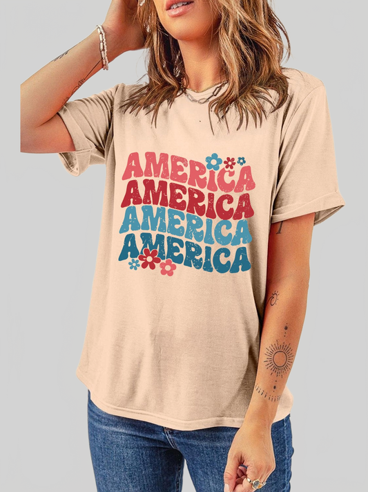 Women America Round Neck Short Sleeve T-Shirt nicholesgifts