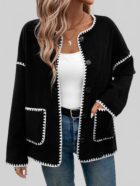 Perfee Pocketed Contrast Button Up Jacket nicholesgifts